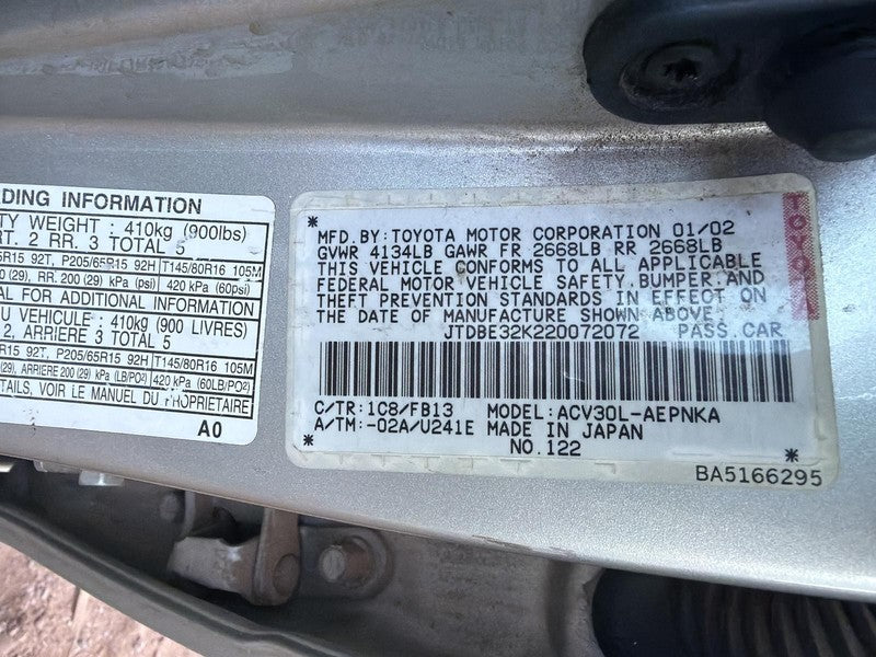 Used Front Right Seat Front fits: 2002 Toyota Camry bucket w/o air bag