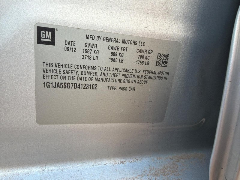 Used Front Right Seat Front fits: 2013 Chevrolet Sonic bucket opt AR7 