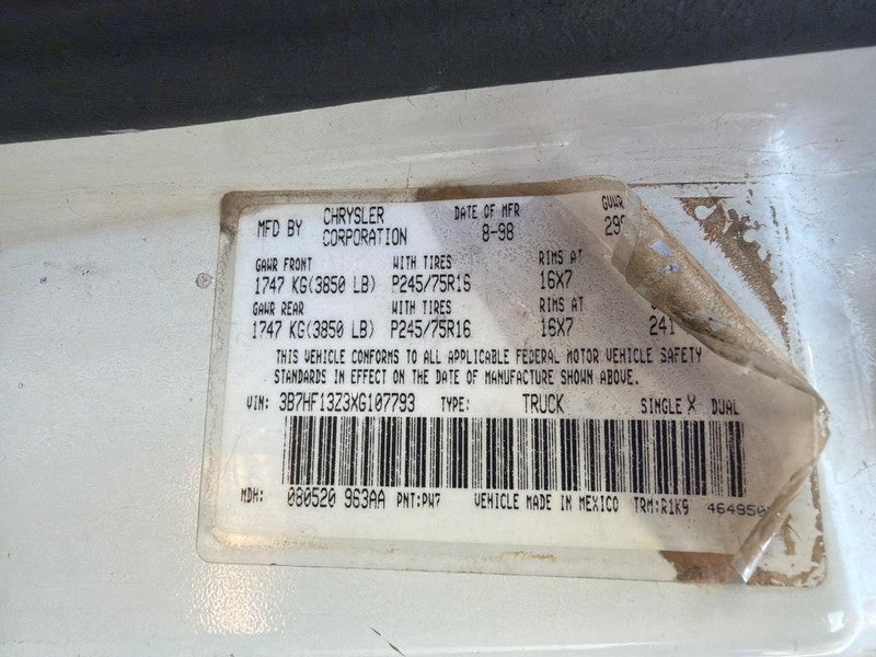 Used Steering Column fits: 1999 Dodge 1500 PICKUP Column Shift w/tilt 