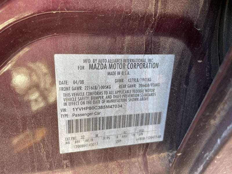 Used Right Tail Light Assembly fits: 2008 Mazda 6 Htbk 5 Dr quarter pa