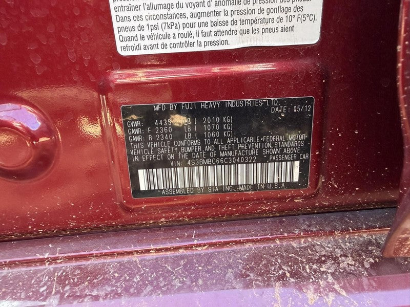 Used Rear Right Door Interior Trim Panel fits: 2012 Subaru Legacy Trim