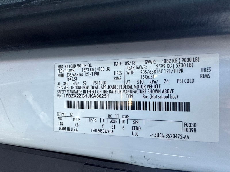 Used Right Tail Light Assembly fits: 2018 Ford Transit 350 Cargo Van S