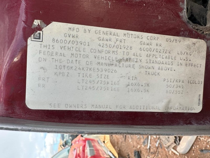 1989 - 1991 GMC 2500 Pickup Manual Transmission 4 Speed 4x4