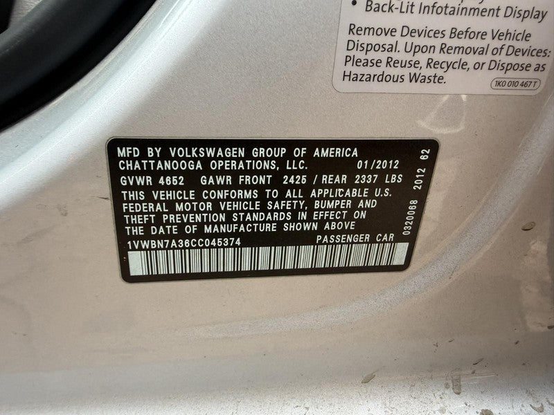 Used Air Cleaner Assembly fits: 2012 Volkswagen Passat 2.0 Grade A