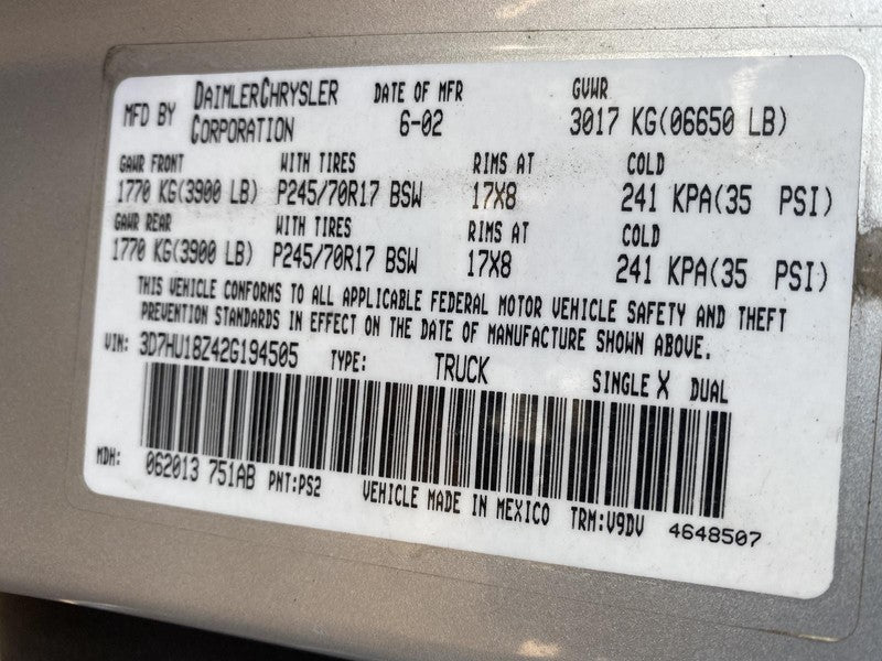 Used A/C Compressor fits: 2002 Dodge 1500 PICKUP 5.9 Grade C