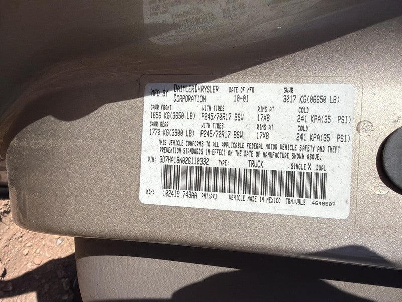 Used Front Center Seat Front fits: 2002 Dodge 1500 PICKUP without air 