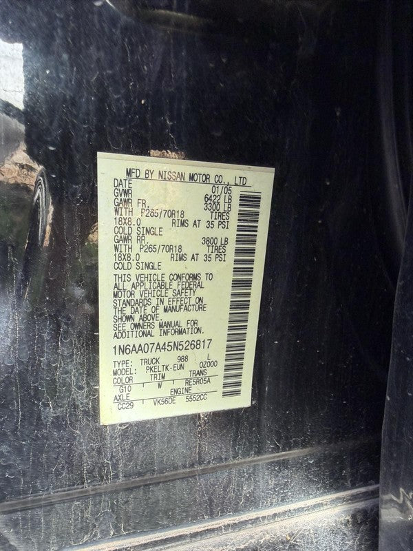 Used Rear Axle Assembly Rear fits: 2005 Nissan Titan 4x2 non-locking 2