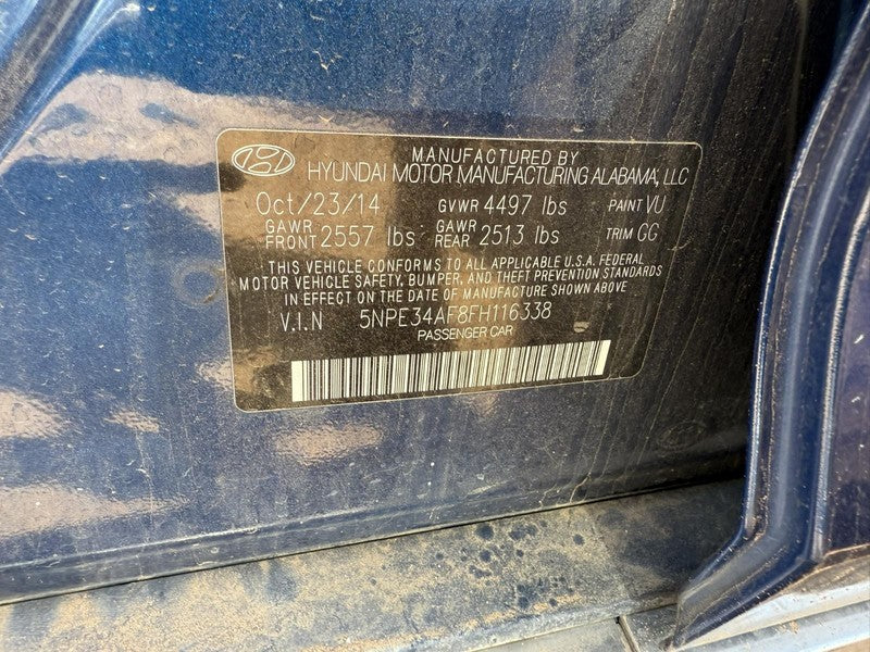 Used Rear Right Door Assembly Rear Side fits: 2015 Hyundai Sonata elec