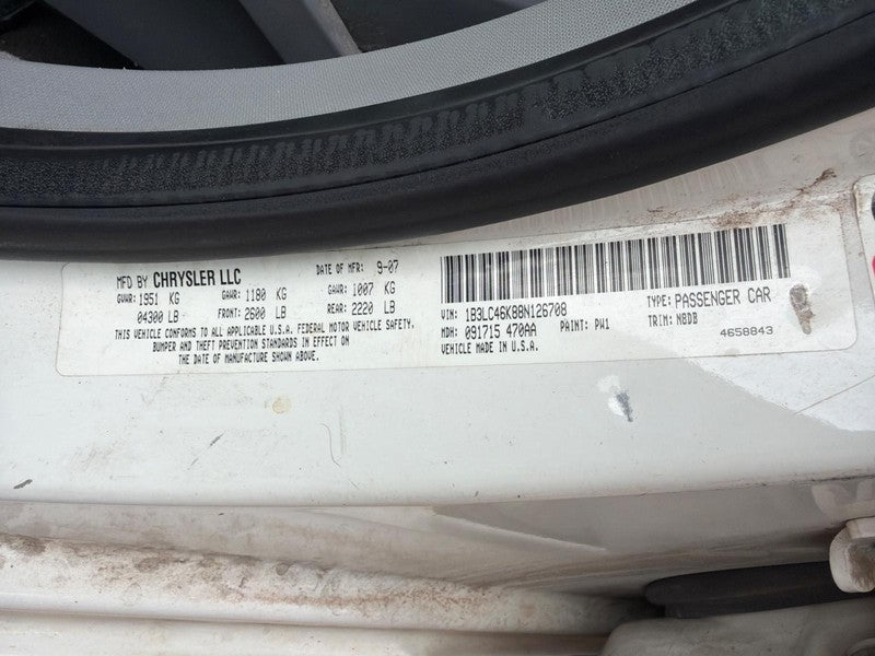 Used Front Right Seat Front fits: 2008 Dodge Avenger bucket air bag Sd