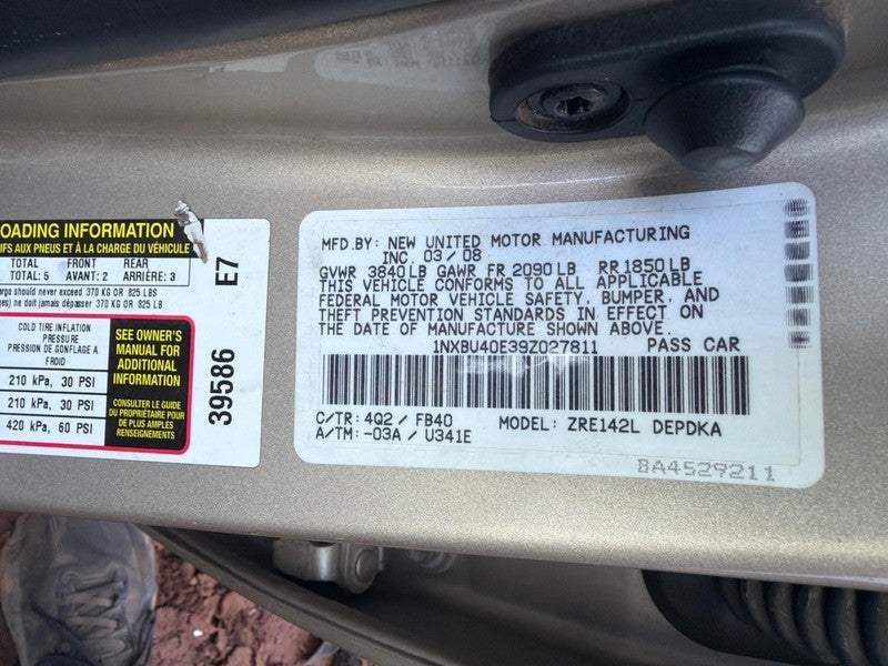 2009 Toyota Corolla Driver Side Rear Door Interior Trim Panel Tan