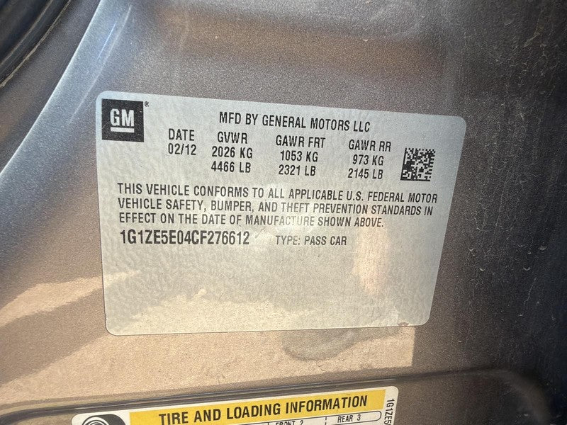 Used Front Right Seat Front fits: 2012 Chevrolet Malibu bucket opt AS5