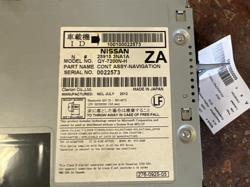 2012 NISSAN LEAF Info/GPS/TV Screen ID#: 259153NA1A