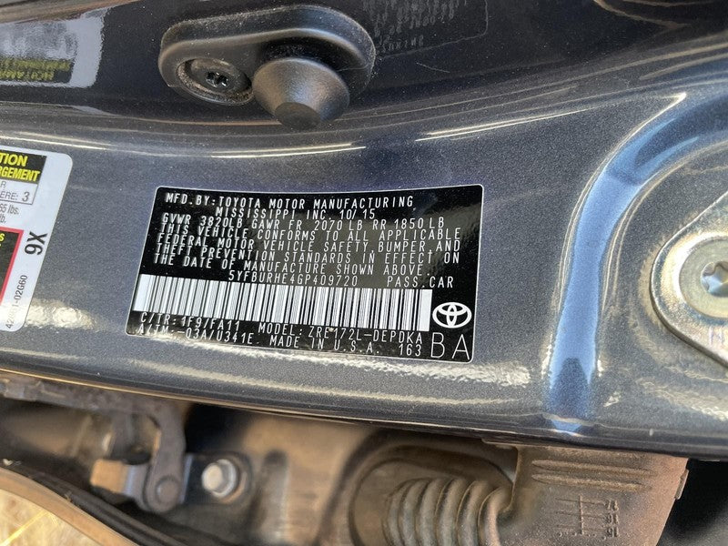 Used Rear Right Door Interior Trim Panel fits: 2016 Toyota Corolla Tri