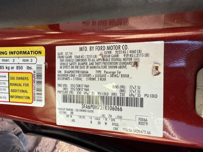 Used Air Cleaner Assembly fits: 2015 Ford Fusion 2.5L standard emissio