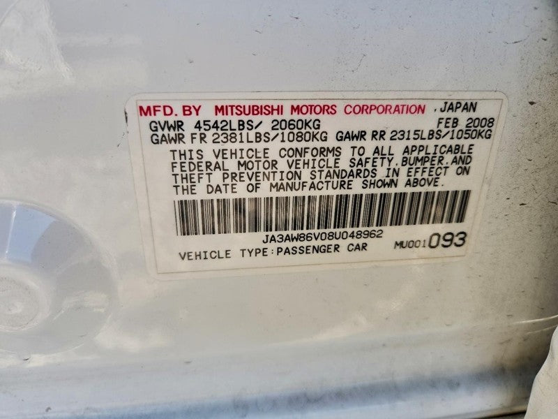 Used Alternator fits: 2008 Mitsubishi Lancer w/turbo Grade A