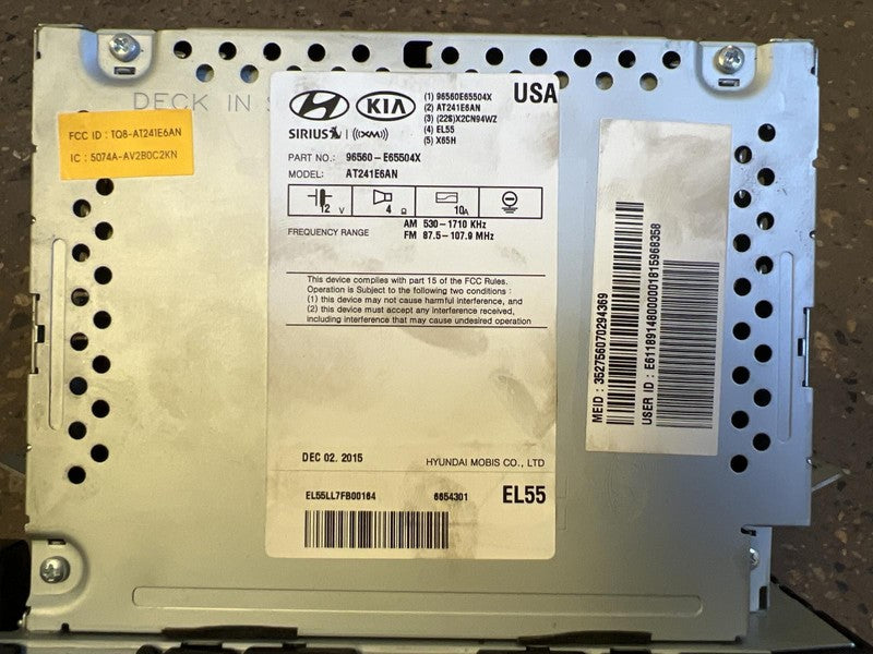 2016 HYUNDAI SONATA STEREO DISPLAY AND RECEIVER ID#: 96560-E65504X