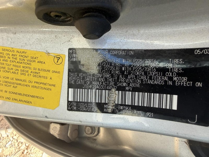Used Air Cleaner Assembly fits: 2003 Toyota Highlander 6 cylinder 1MZF