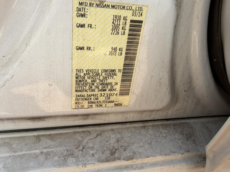 Used Engine Complete Assembly fits: 2014 Nissan Altima 2.5L VIN A 4th 