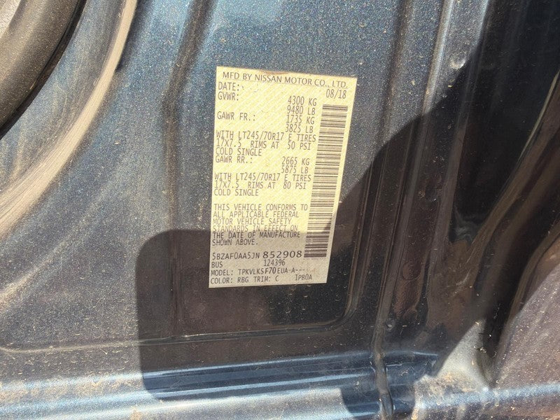 Used Front Left Seat Front fits: 2018 Nissan Nv 3500 bucket Passenger 
