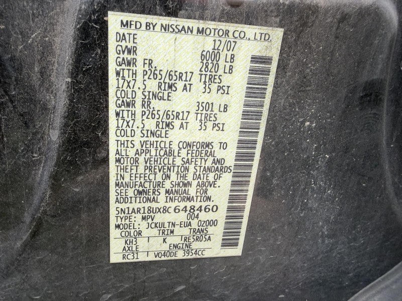 Used Air Cleaner Assembly fits: 2008 Nissan Pathfinder 6 cylinder 4.0 