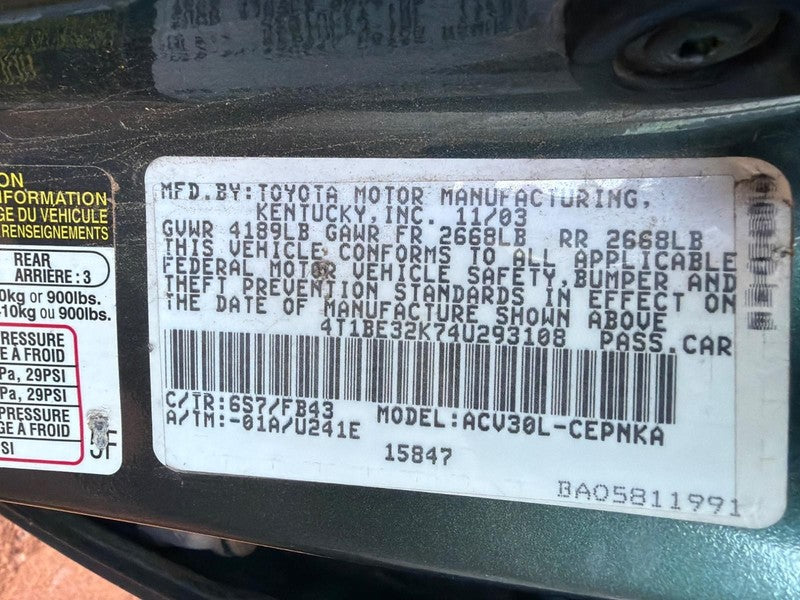Used Deck Lid fits: 2004 Toyota Camry w/o spoiler Grade A