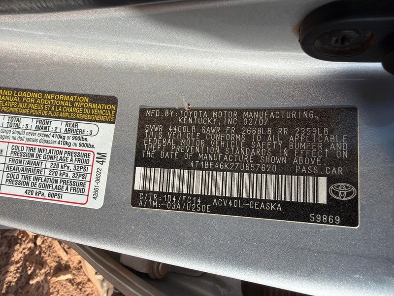 Used Rear Right Door Interior Trim Panel fits: 2007 Toyota Camry Trim 