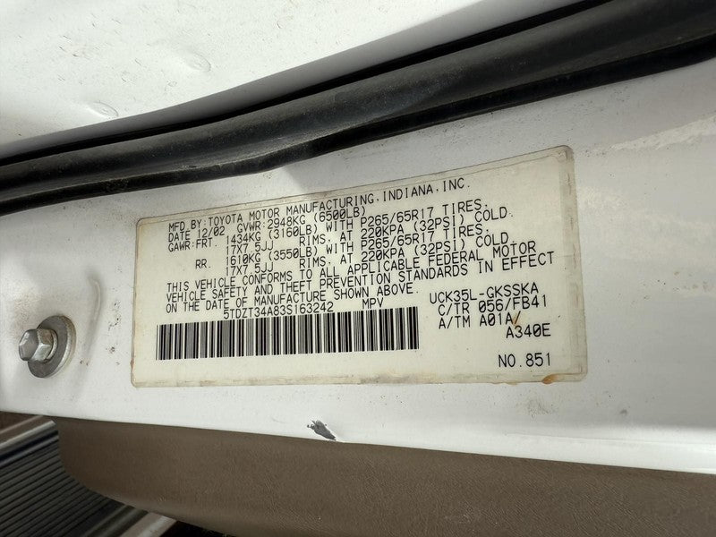Used Air Cleaner Assembly fits: 2003 Toyota Sequoia 8 cylinder Grade A