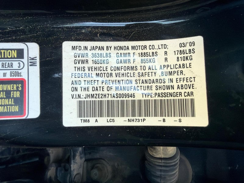 2010 Honda Insight Transmission Shift Lever Assembly