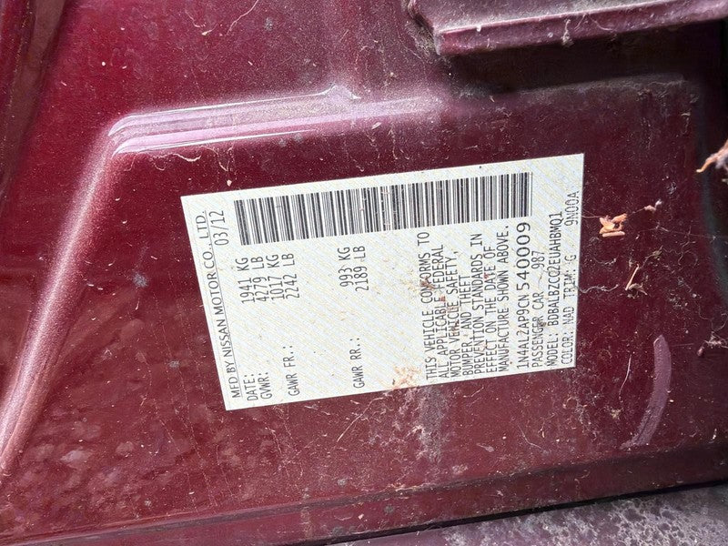 Used Front Left Seat Front fits: 2012 Nissan Altima Cpe bucket air bag