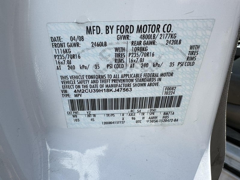 Used Automatic Transmission Assembly fits: 2008 Mercury Mariner AT VIN