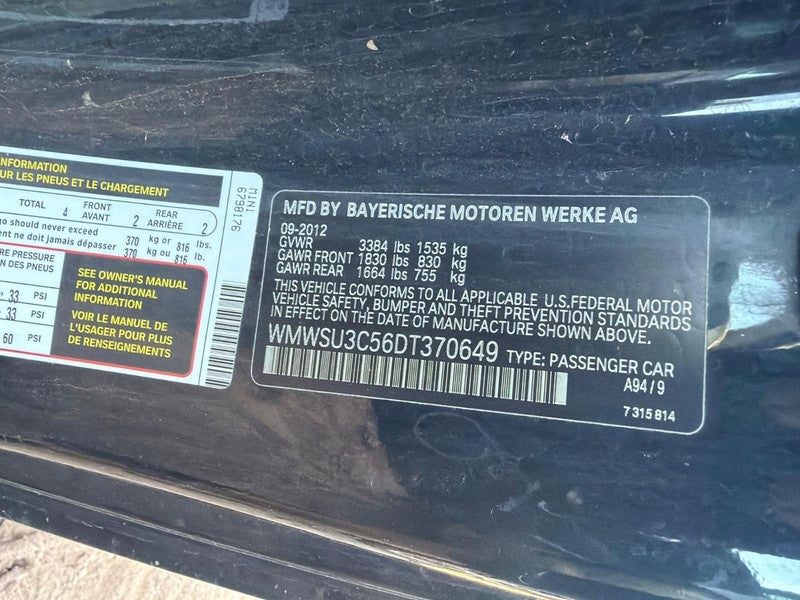 Used Front Right Seat Front fits: 2013 Mini COOPER bucket air bag manu
